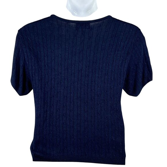 Pendleton Womens M Silk Blend Navy Cable Knit Sweater Top Quiet Luxury Timeless - Picture 3 of 11